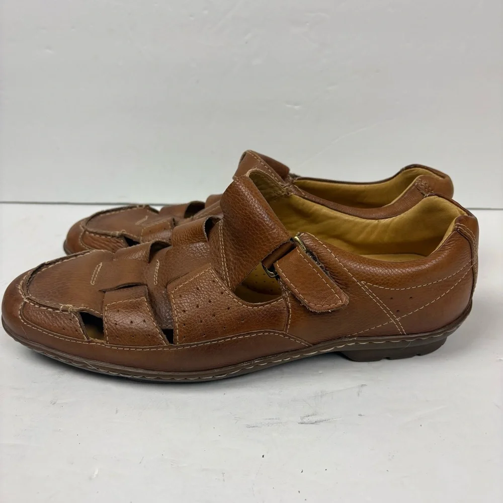 Sandro Tan Brown Leather Fisherman Sandals Comfort And Gel Mens size 9.5 D